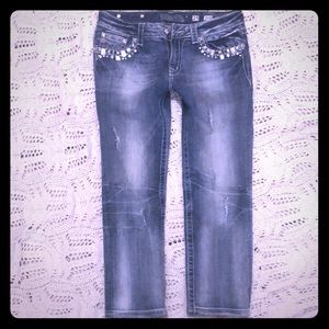 Miss Me BUCKLe cropped jeans crystal bling 29